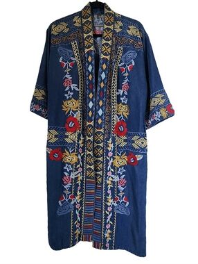 Paparazzi Chambray Embroidered Kimono Duster (S/M)